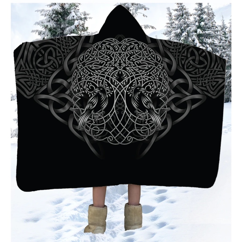Mt.Logan Black Tree Hand Crafted Super Soft Sherpa Micro Fiber Hooded Blanket